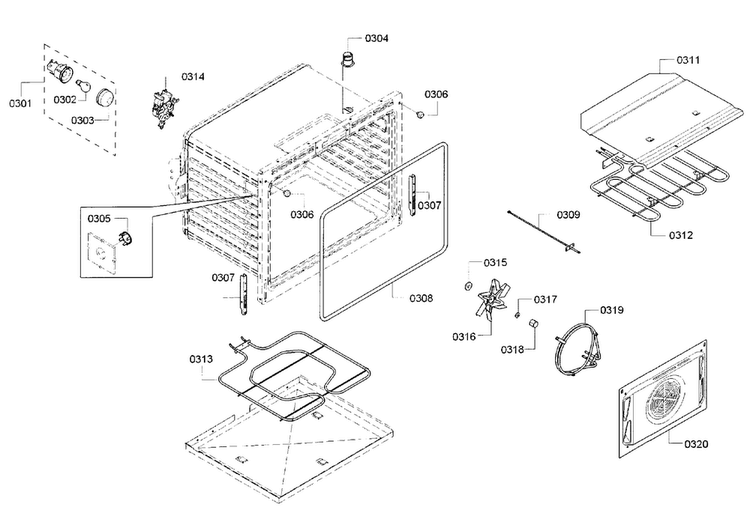 Cavity-upper Diagram and Parts List for HBL5651UC 01 Bosch Wall Oven