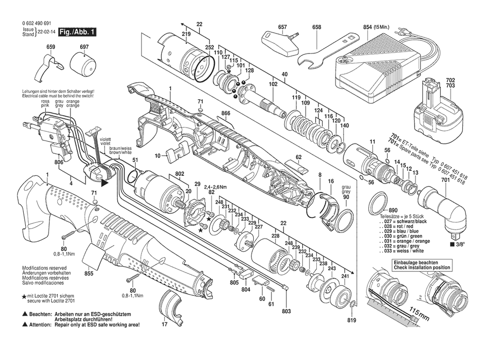 Section 1 Diagram and Parts List for 0602490691  Bosch Screwdriver