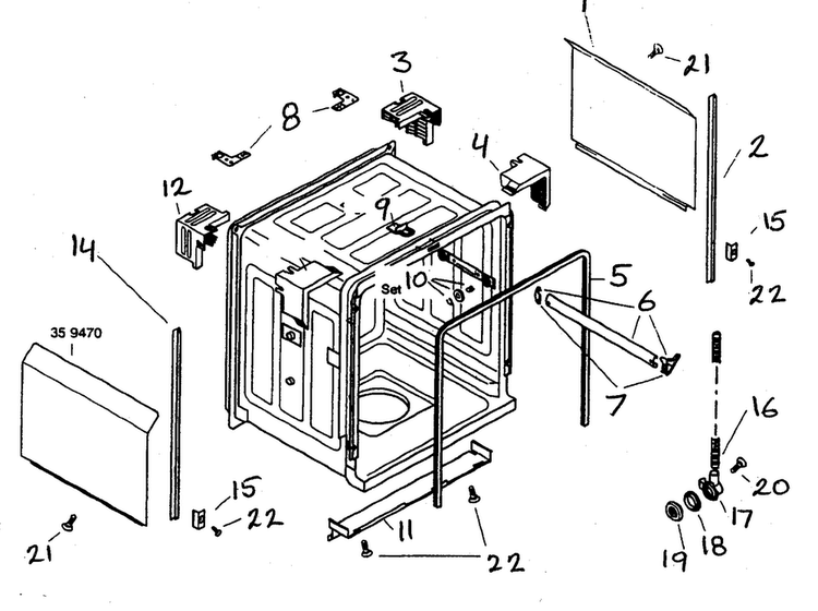 Tank Assy Diagram and Parts List for SHU43C06UC 14 Bosch Dishwasher