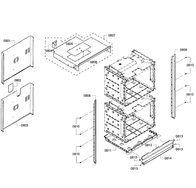 Cabinet Assy Diagram and Parts List for HBL5620UC 08 Bosch Wall Oven