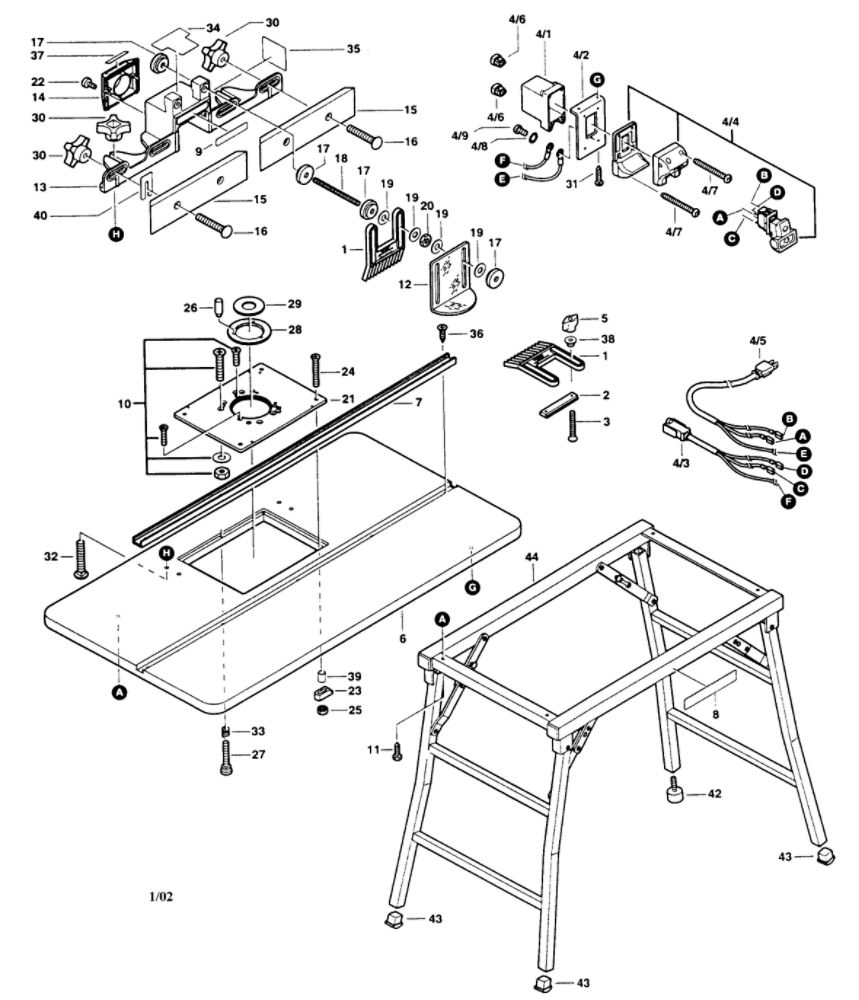 Router Table Diagram and Parts List for 0603999039  Bosch Router