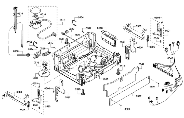 Base Diagram and Parts List for SHE53TF5UC 07 Bosch Dishwasher