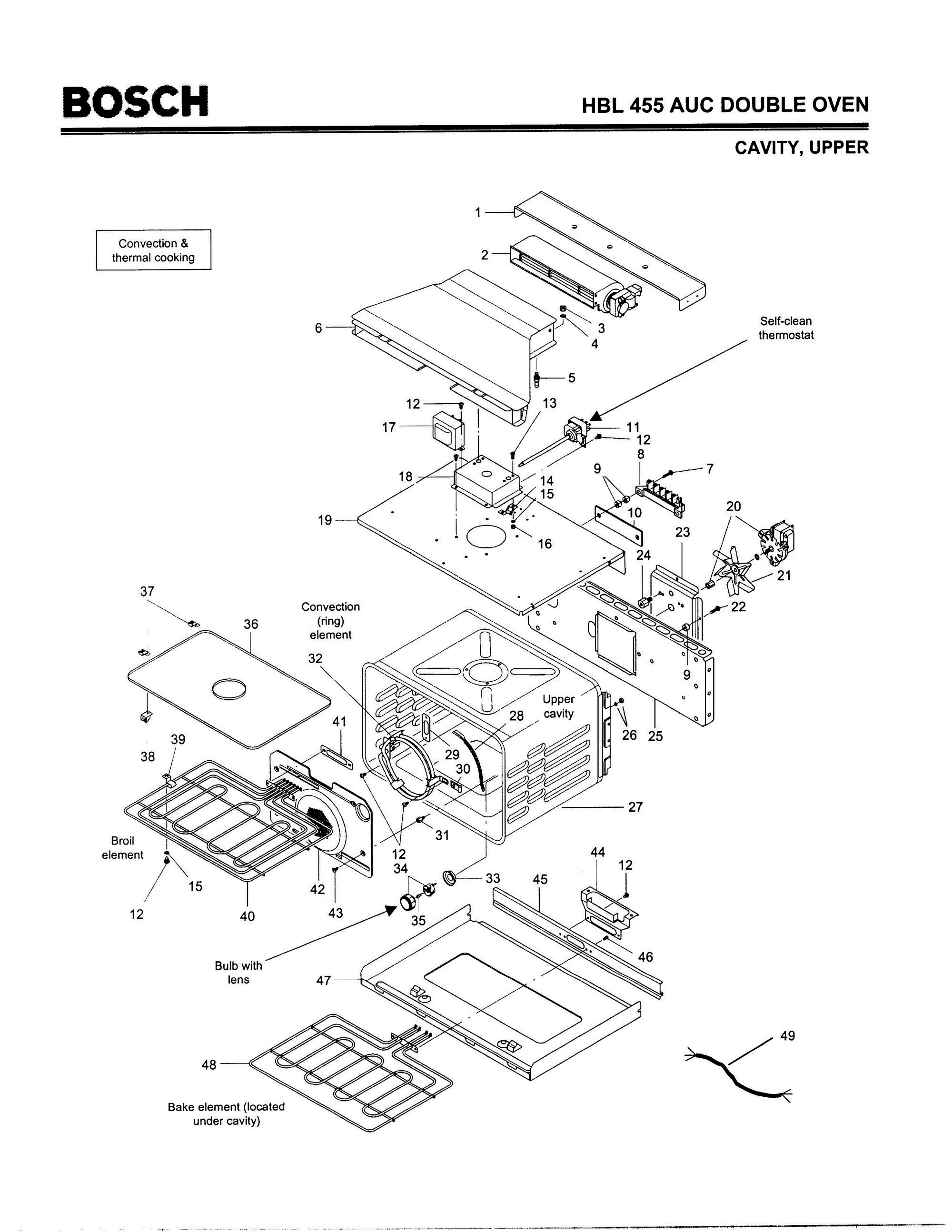 03 - CAVITY, UPPER Diagram and Parts List for HBL455AUC(FD8202-)  Bosch Wall Oven