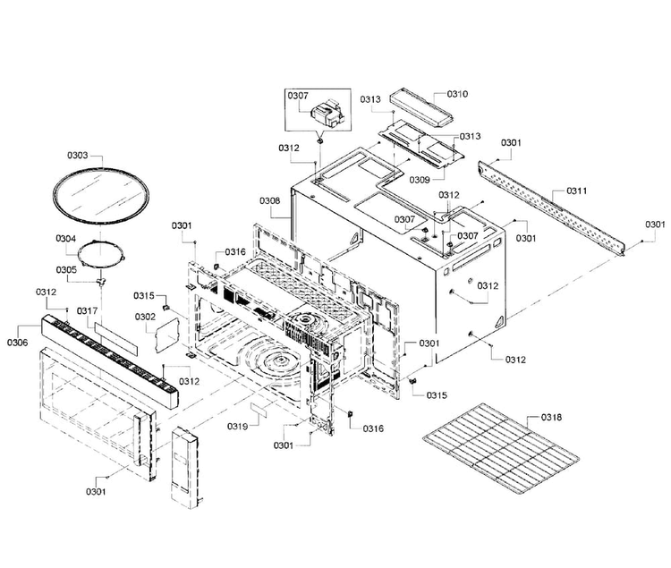 Cavity Diagram and Parts List for HMV5052U 02 Bosch Microwave