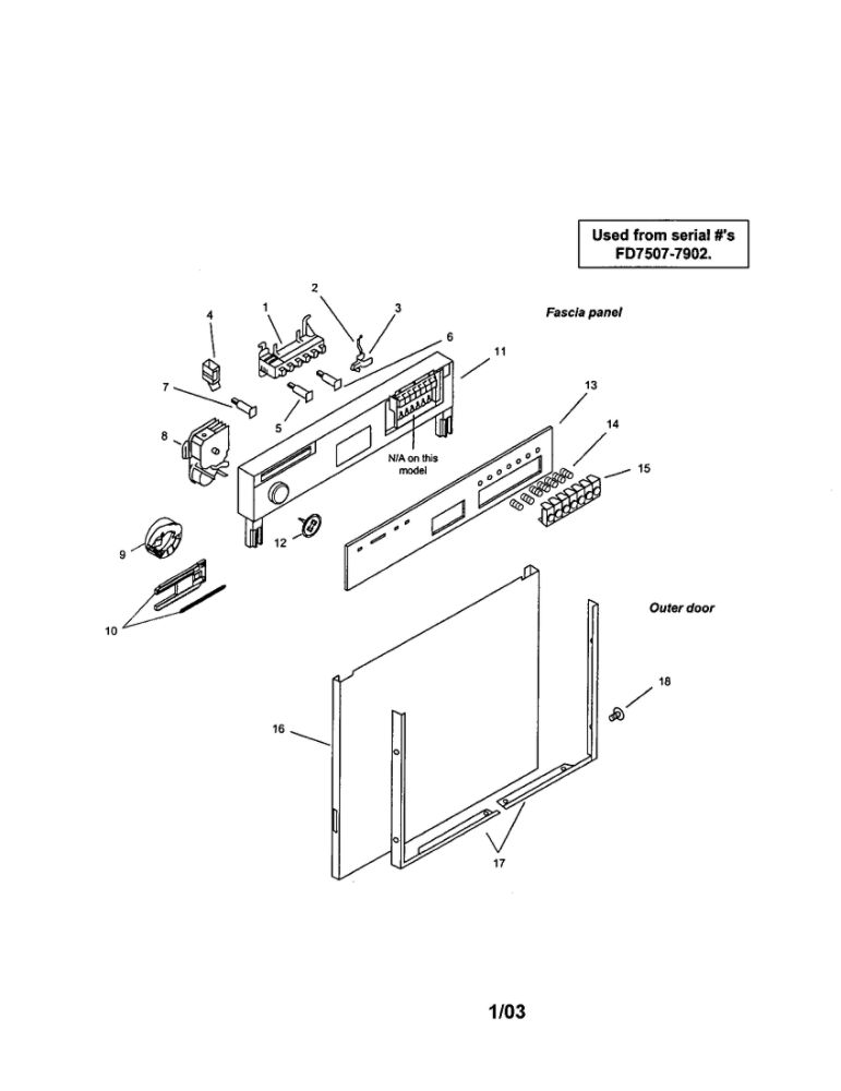 Fascia Panel And Outer Door Diagram and Parts List for SMU7056UC 14 Bosch Dishwasher