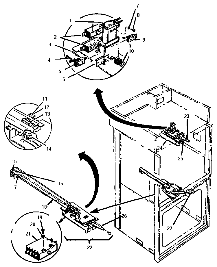 Latch Assemblies Diagram and Parts List for CMT227  Thermador Microwave