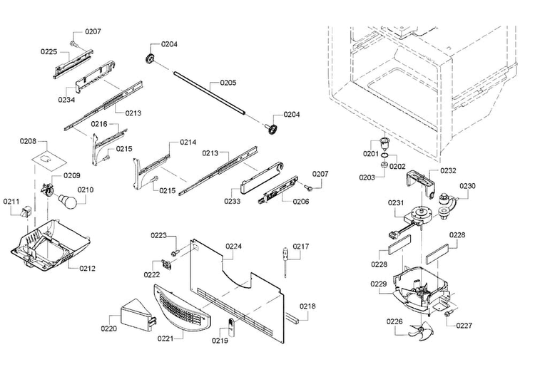 Freezer Assy Diagram and Parts List for B22CT80SNP 01 Bosch Refrigerator