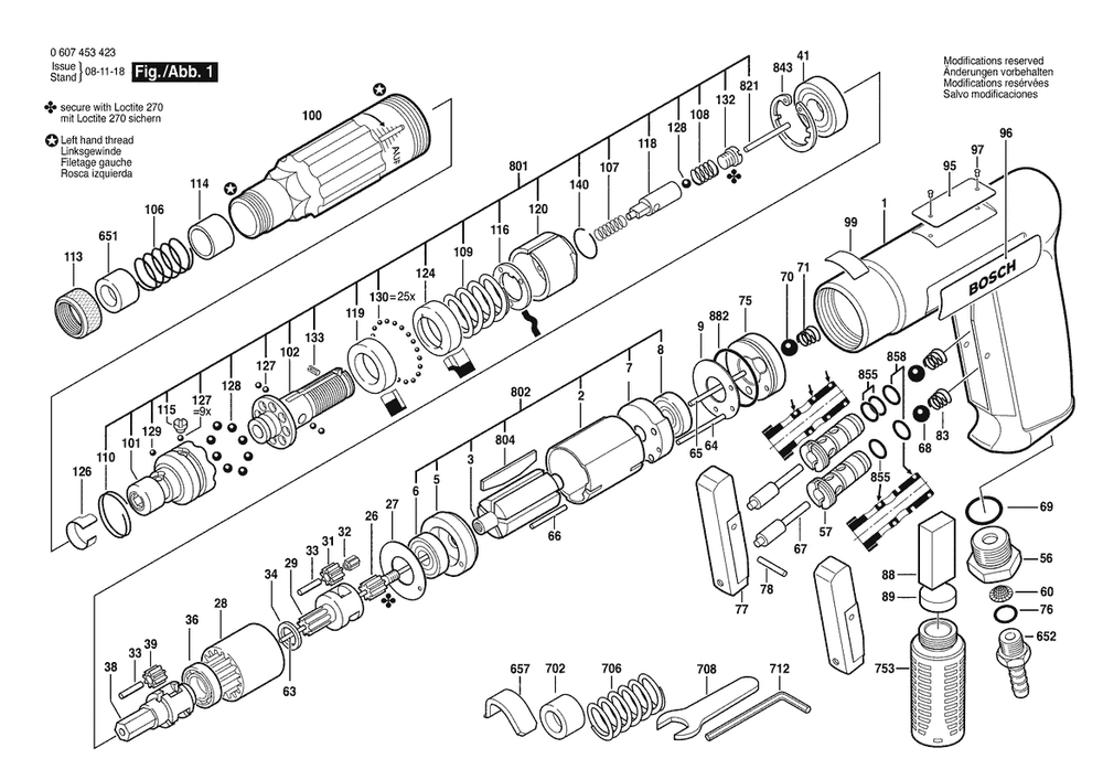 Section 1 Diagram and Parts List for 0607453423  Bosch Screwdriver