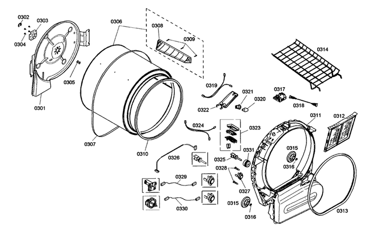 Drum Assy Diagram and Parts List for WTMC532CUS 05 Bosch Dryer