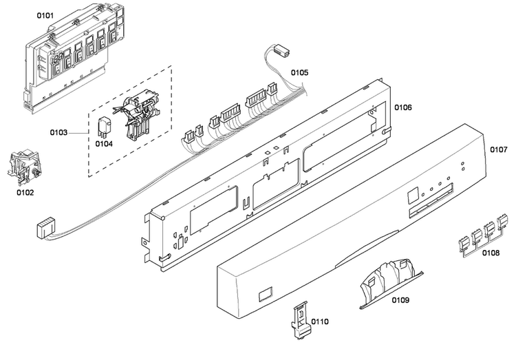 Control Panel Diagram and Parts List for SHE43F06UC 52 Bosch Dishwasher