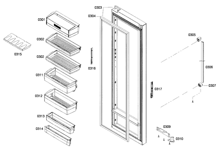 Refrig Door Diagram and Parts List for B22CS50SNS 01 Bosch Refrigerator