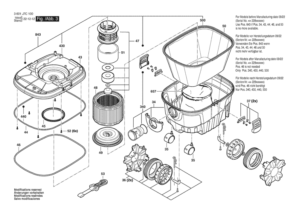 Section 3 Diagram and Parts List for GAS12-25PL 3601J7C130 Bosch Utility Vacuum
