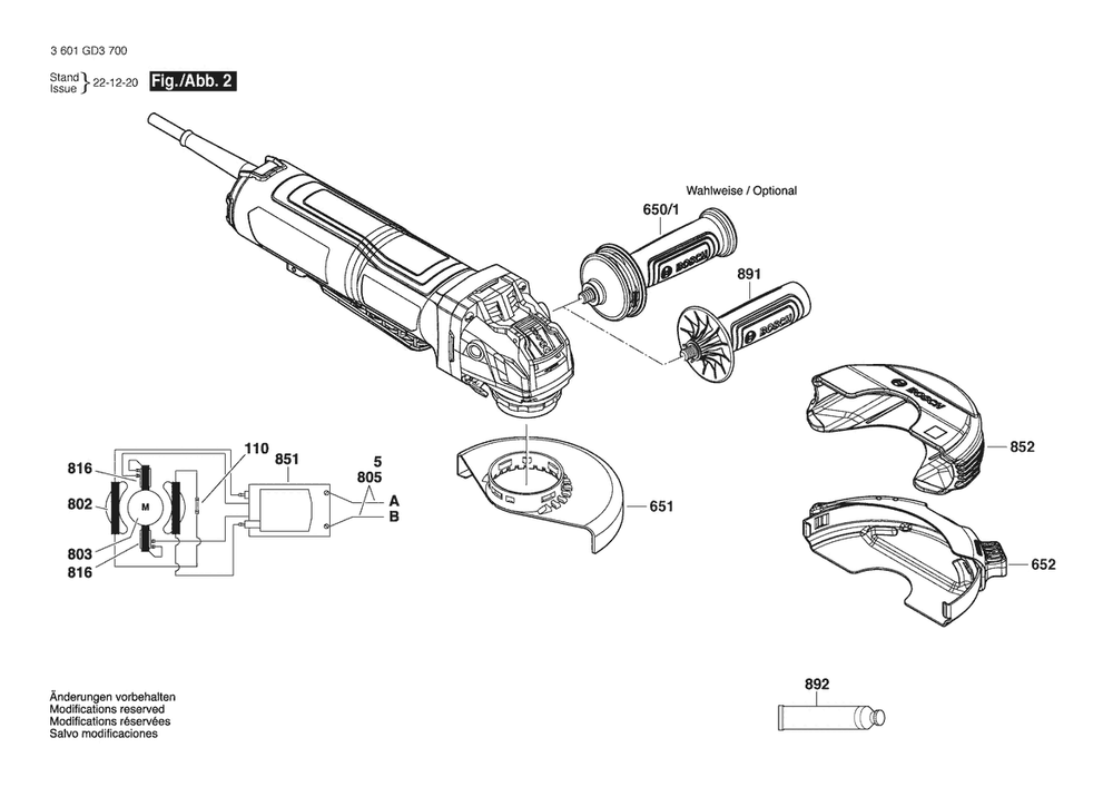 Section 2 Diagram and Parts List for GWX17-125PSB 3601GD3700 Bosch Angle Grinder