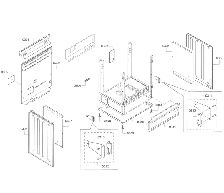 Cabinet Assy Diagram and Parts List for HES7282U 02 Bosch Range