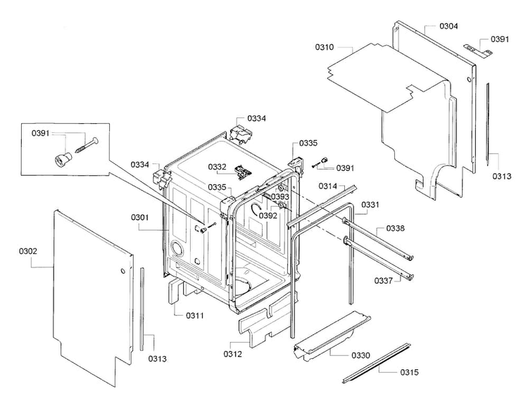 Frame Diagram and Parts List for SPV68U53UC 30 Bosch Dishwasher
