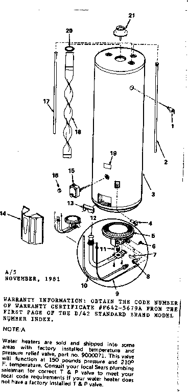 Replacement Parts Diagram and Parts List for 153339290  Kenmore Water Heater