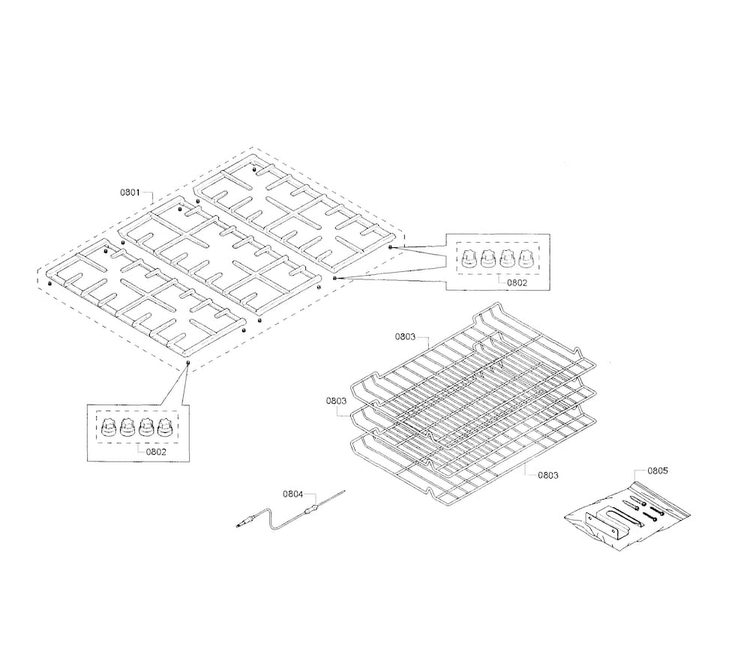 Rack & Grid Diagram and Parts List for HDI8054U 01 Bosch Range