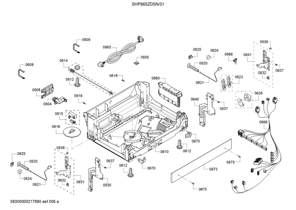Base/Power Cord Diagram and Parts List for SHP865ZD5N 01 Bosch Dishwasher