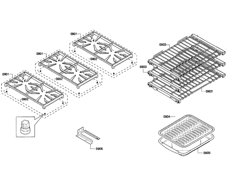 Grates/shelfs Diagram and Parts List for PRD366GHC 03 Thermador Range