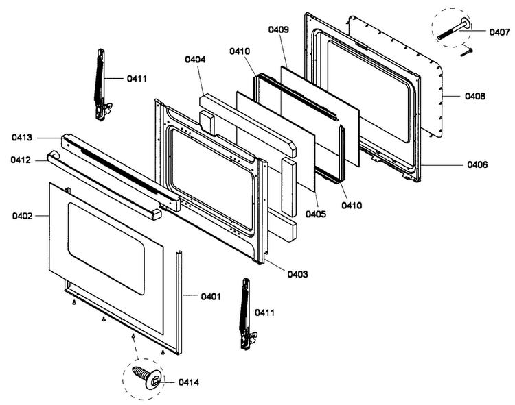 Door Assy Diagram and Parts List for HES3023U 01 Bosch Range