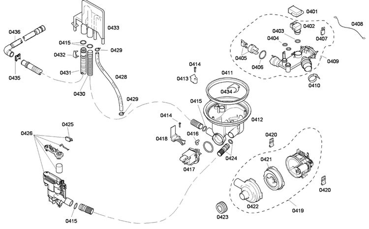 Pump Assy Diagram and Parts List for SHE33P06UC 59 Bosch Dishwasher