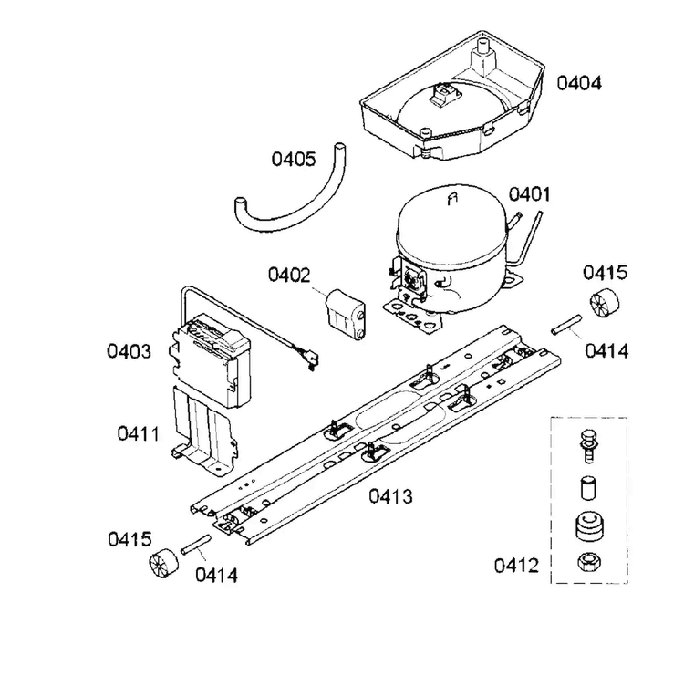 Compressor Diagram and Parts List for B10CB80NVS 05 Bosch Refrigerator