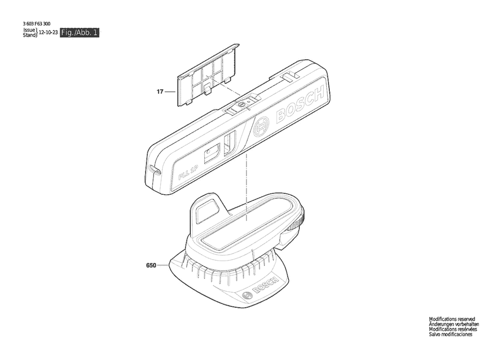 Section 1 Diagram and Parts List for 3603F63302  Bosch Laser Level