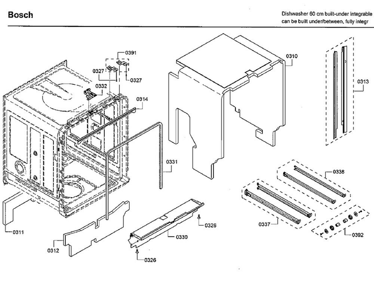 Cabinet Diagram and Parts List for SHVM63W53N 01 Bosch Dishwasher