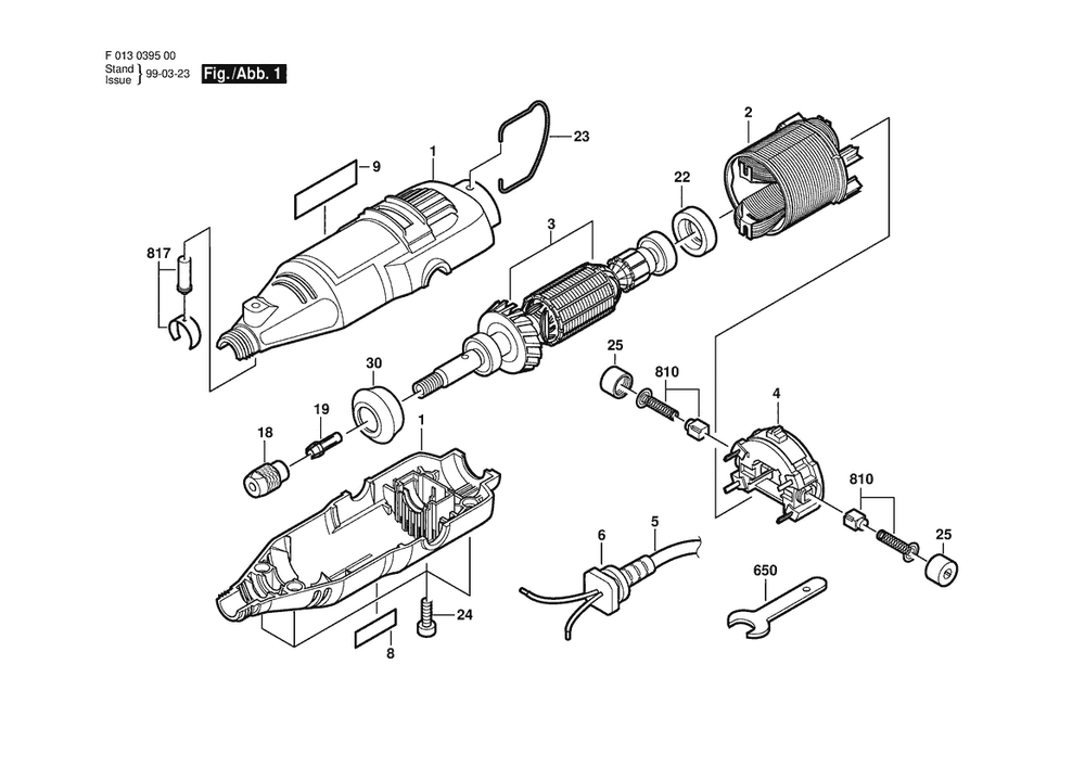 Section 1 Diagram and Parts List for 500395 F0130395FM Bosch Hammer Drill