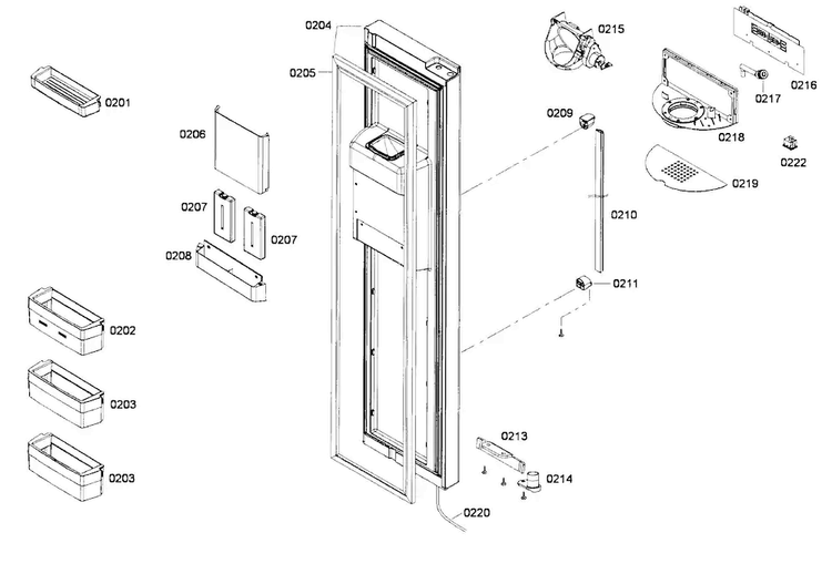 Freezer Door Diagram and Parts List for B22CS80SNS 01 Bosch Refrigerator