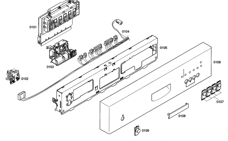 Front Panel Diagram and Parts List for SHE42L12UC 37 Bosch Dishwasher
