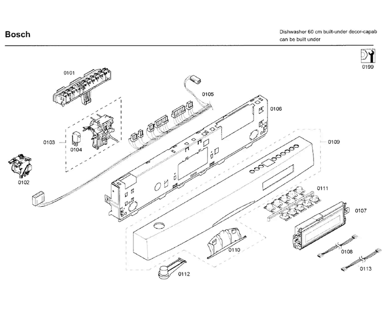 Control Panel Diagram and Parts List for SHE65P05UC 58 Bosch Dishwasher