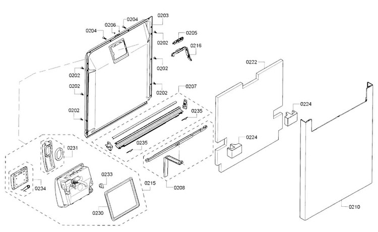 Door Diagram and Parts List for SHE53TF2UC 02 Bosch Dishwasher