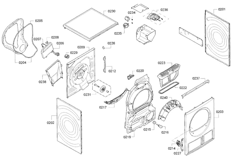 Frame Diagram and Parts List for WTG86402UC 01 Bosch Dryer