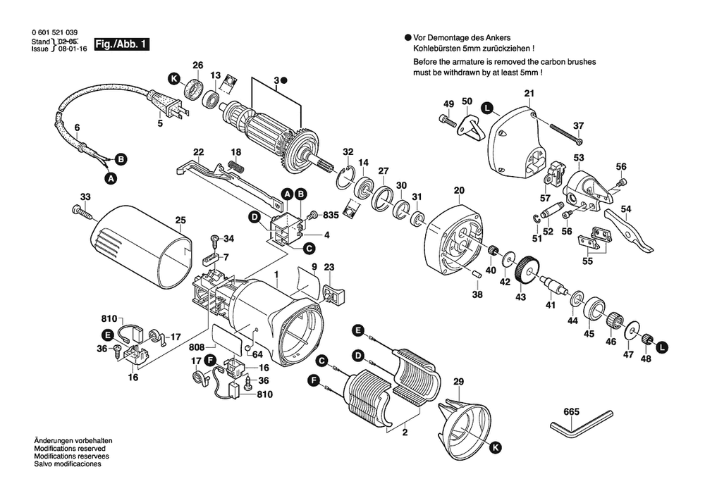 Section 1 Diagram and Parts List for GSZ160 0601521039 Bosch Nibbler & Shears