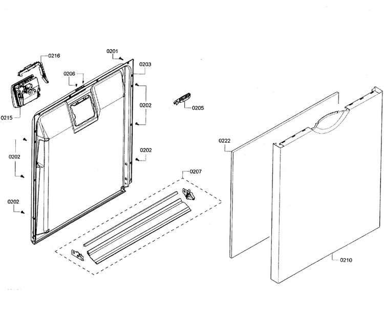 Door Assy Diagram and Parts List for SHE3AR75UC 06 Bosch Dishwasher