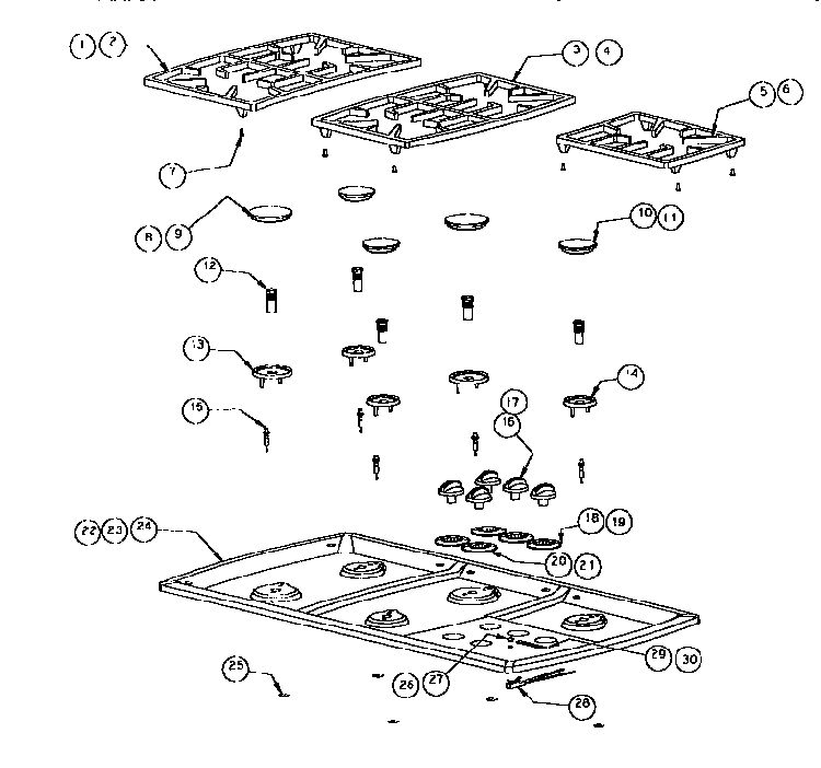 Section 1 Diagram and Parts List for SGCS365RS  Thermador Cooktop