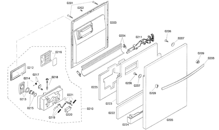 Door Assy Diagram and Parts List for SHX65P05UC 53 Bosch Dishwasher