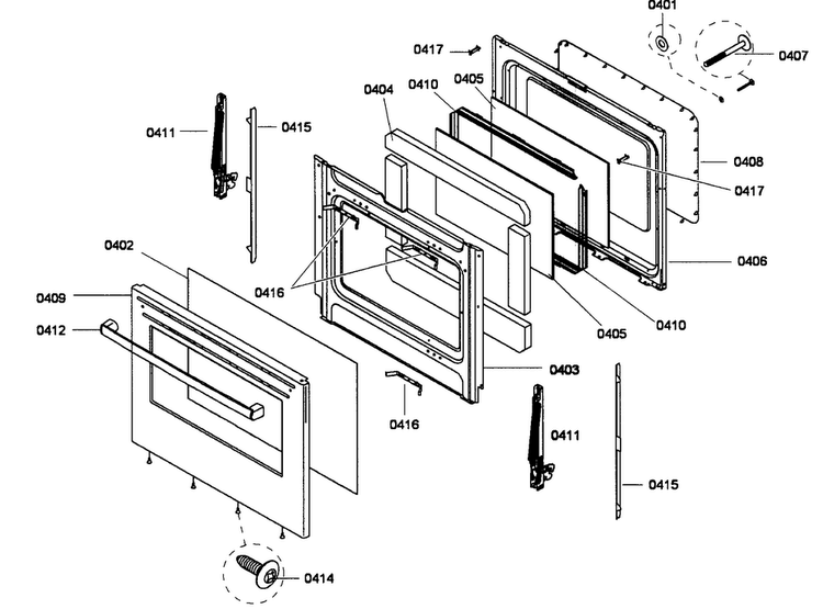 Door Assy Diagram and Parts List for HES5053U 01 Bosch Range