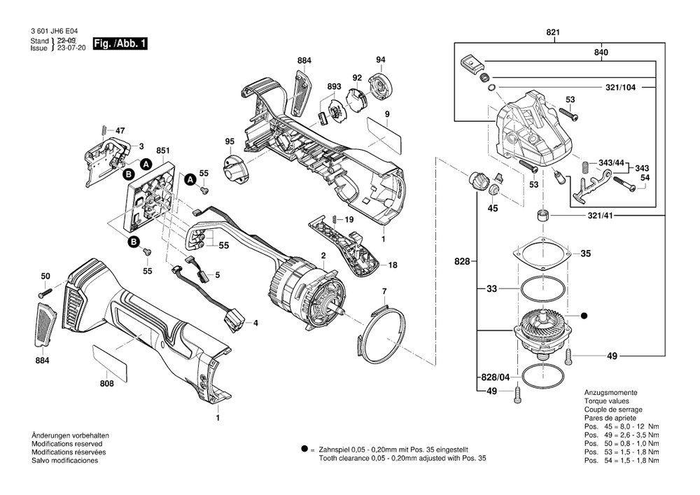 Diagram 1 Diagram and Parts List for GWS18V-180PC 3 601 JH6 E04 Bosch Angle Grinder