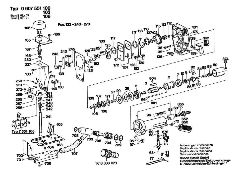 Section 1 Diagram and Parts List for 0607551106  Bosch Jig Saw