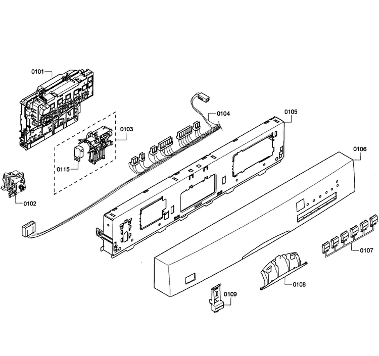 Control Panel Diagram and Parts List for SHE43P06UC 61 Bosch Dishwasher