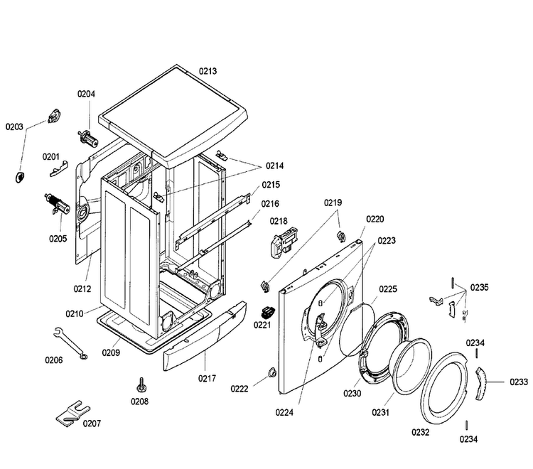 Door/cabinet Diagram and Parts List for WFL2060UC 32 Bosch Washer