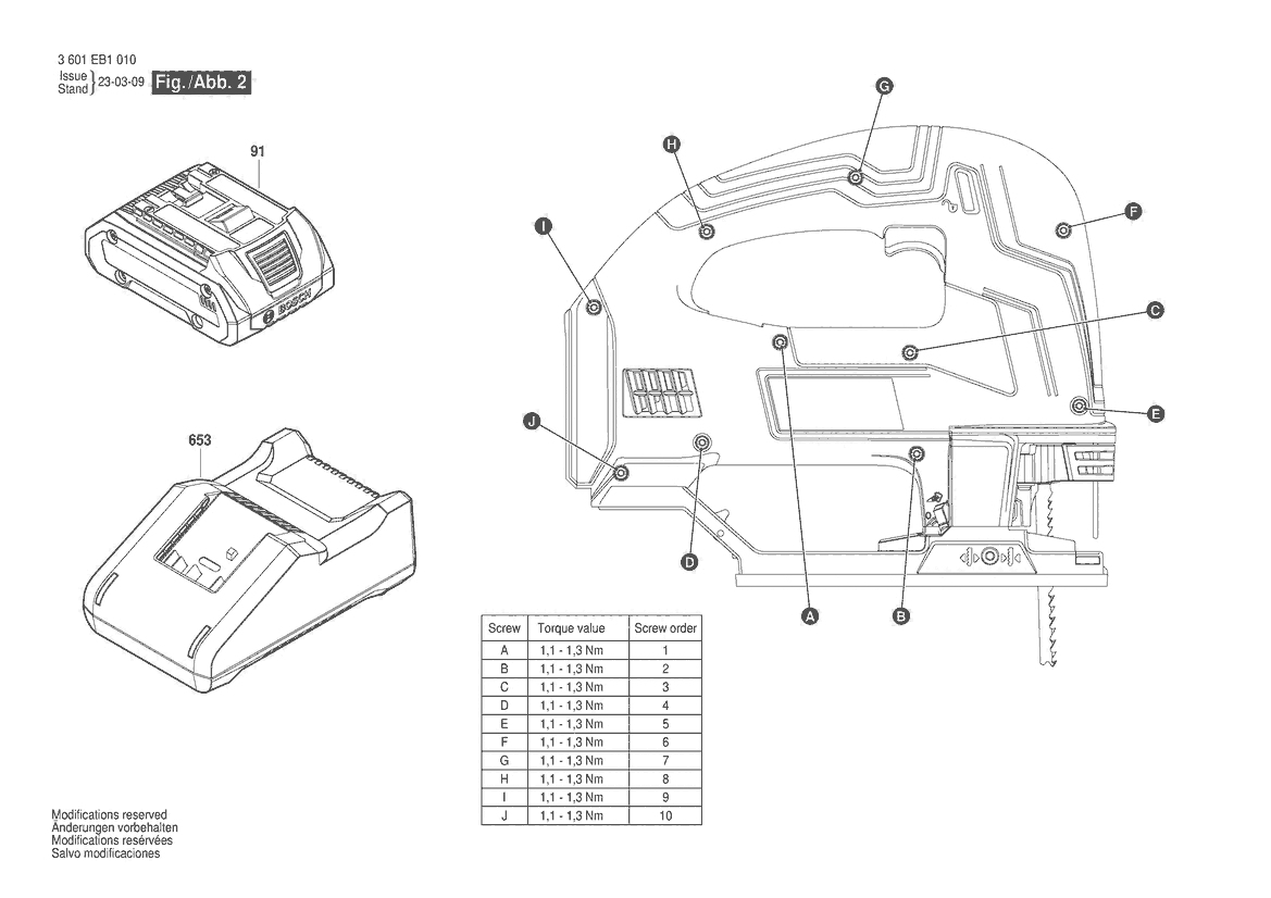 Figure 1 Diagram and Parts List for 3601EB1010 GST18V-60C Bosch Jig Saw