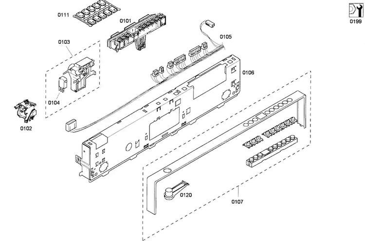 Control Panel Diagram and Parts List for DWHD630GCM 53 Thermador Dishwasher