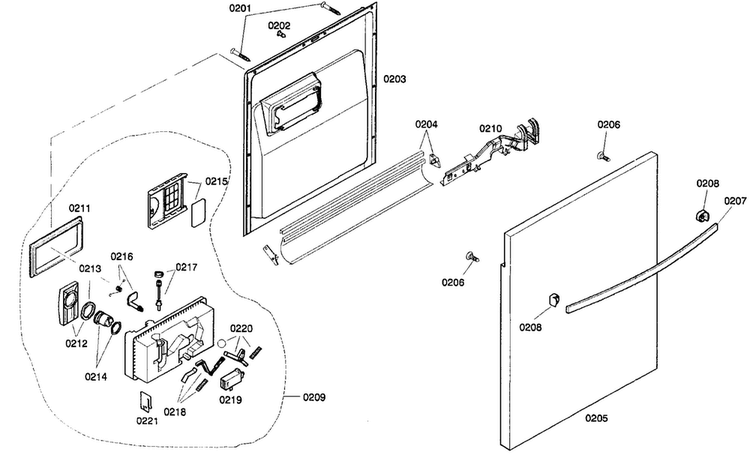 Door Assy Diagram and Parts List for SHX33A02UC 21 Bosch Dishwasher