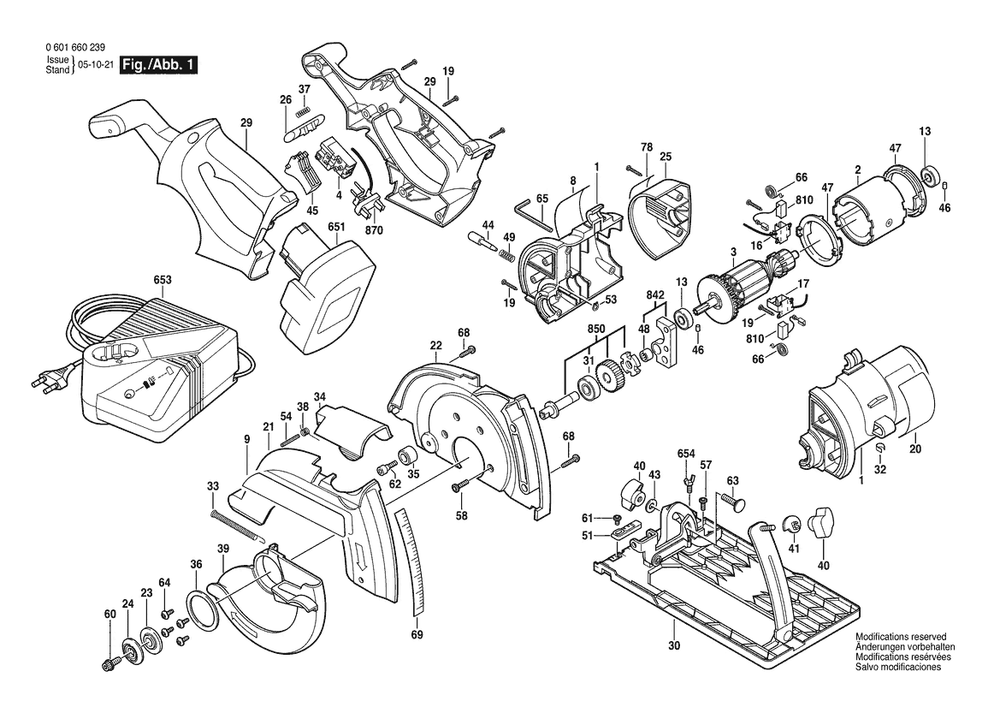 Section 1 Diagram and Parts List for 060166C326  Bosch Circular Saw