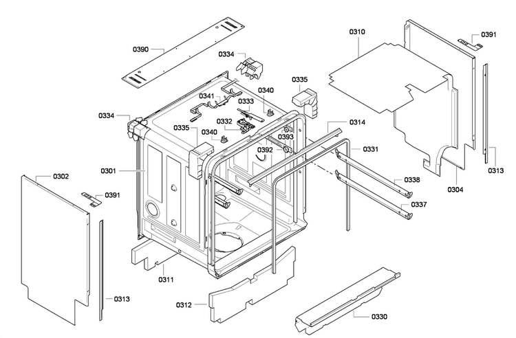 Cabinet Diagram and Parts List for DWHD650GPR 16 Thermador Dishwasher