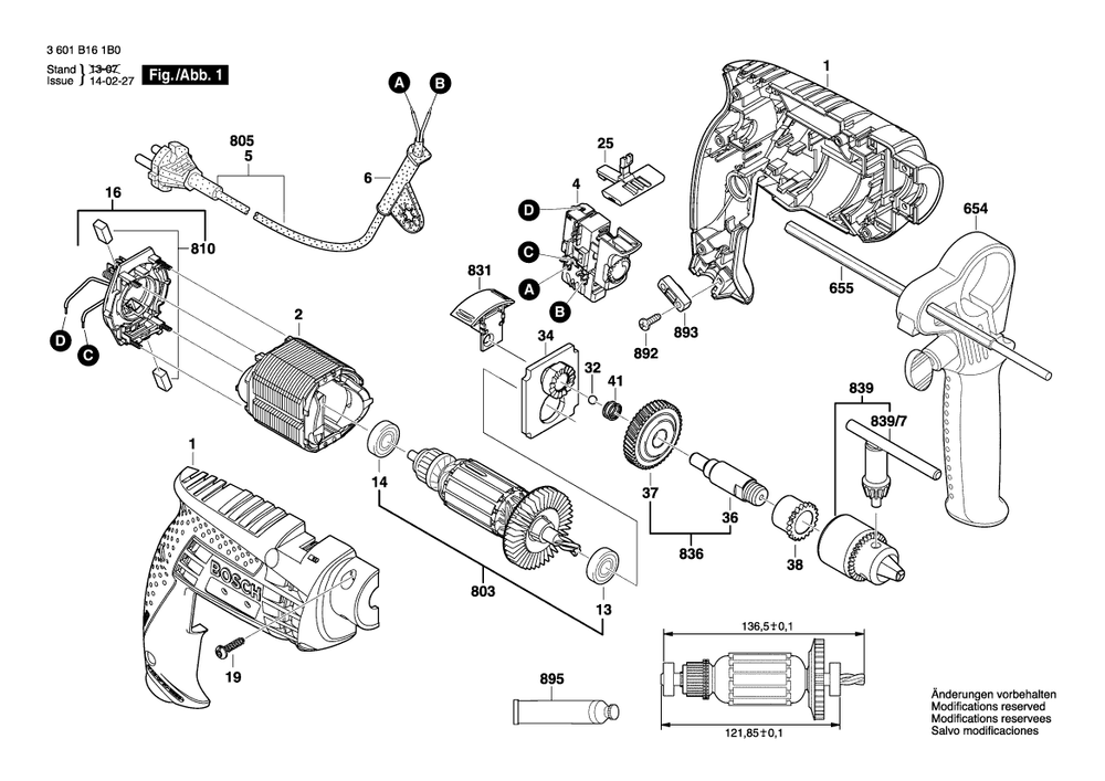 Diagram Diagram and Parts List for GSB10RE 3 601 B16 1J1 Bosch Impact Driver