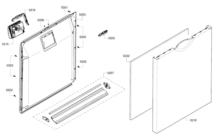 Door Diagram and Parts List for SHE3ARF6UC 14 Bosch Dishwasher